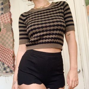 Olive and black striped cropped sweater